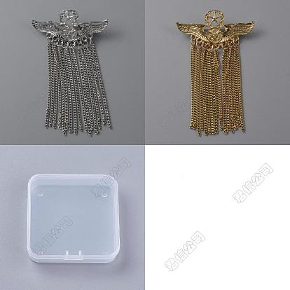 2 piezas 2 broche de aleación de colores con alas de águila y pentagrama, Insignias de medallas de borla de cadena larga para hombres