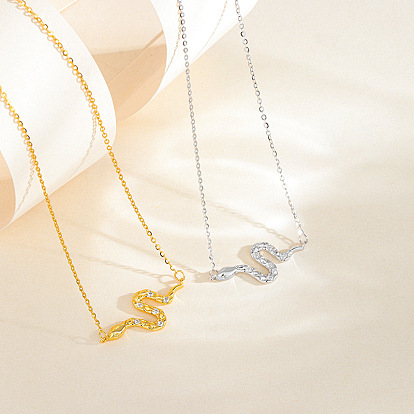 Змея 925 ожерелья из стерлингового серебра с микропаве из прозрачных кубических цирконий