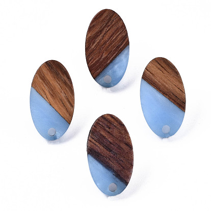Resin & Walnut Wood Stud Earring Findings, with 304 Stainless Steel Pin, Oval