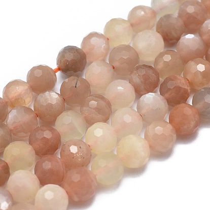 Natural Multi-Moonstone Beads Strands, Faceted, Round