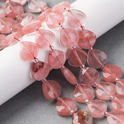 Вишневого кварца стеклянные бусы пряди, граненое сердце, с бисером