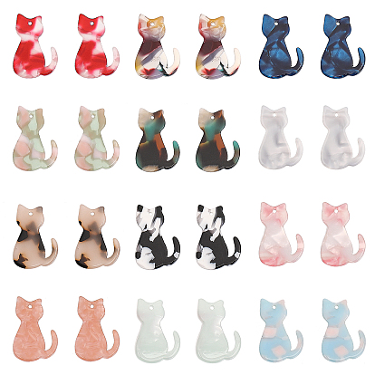 24 шт 12 цвета подвески из ацетата целлюлозы (смолы), кошка прелести