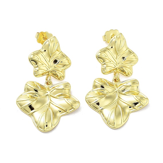Rack Plating Brass Leaf Dangle Stud Earrings, Lead Free & Cadmium Free