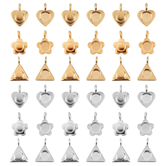 304 Stainless Steel Pendant Cabochon Settings, Plain Edge Bezel Cups, Mixed Shapes