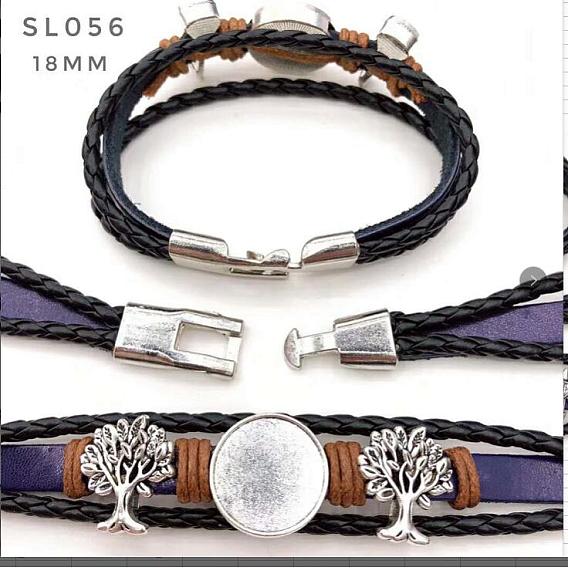 Имитационный браслет кожаный делать, с установкой кабошона из сплава и вощенными шнурами, дерево, античное серебро