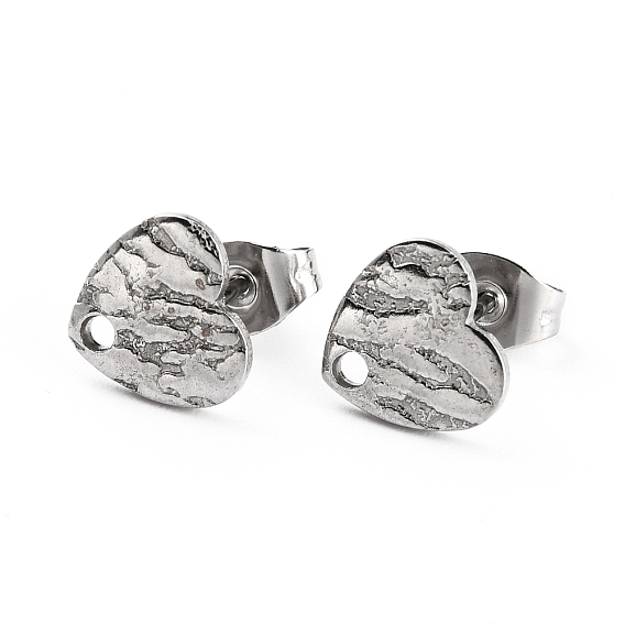 Ионное покрытие (ip) 304 детали серьги-гвоздики из нержавеющей стали, с ушными гайками / серьгами и отверстием, в форме сердца с текстурированной