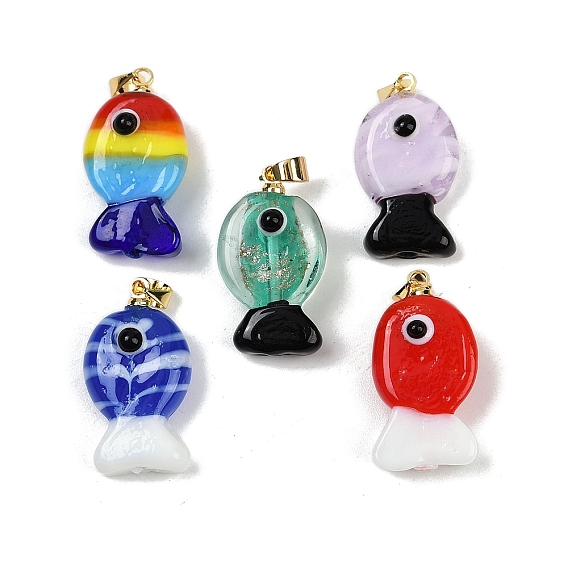 Подвески лэмпворк ручной работы, рыбы прелести, с реечной накладкой из латуни с золотистым напылением, долговечный