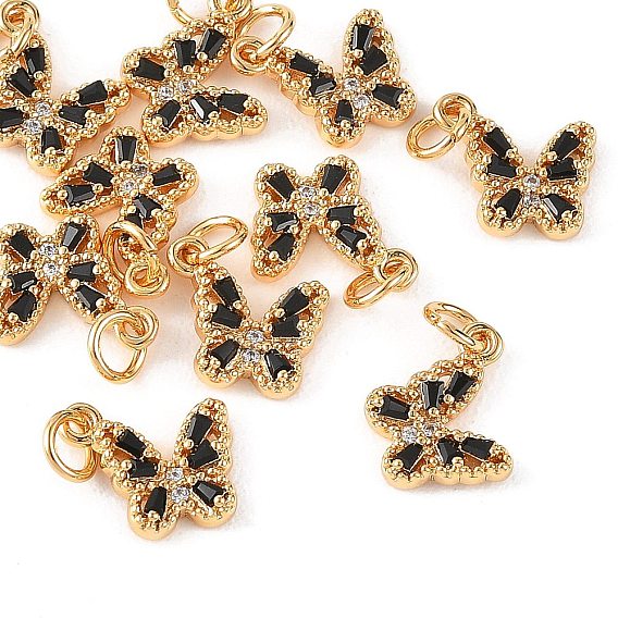 SHEGRACE Brass Micro Pave Cubic Zirconia Charms, Butterfly Charms, Cadmium Free & Lead Free & Nickel Free, Long-Lasting Plated