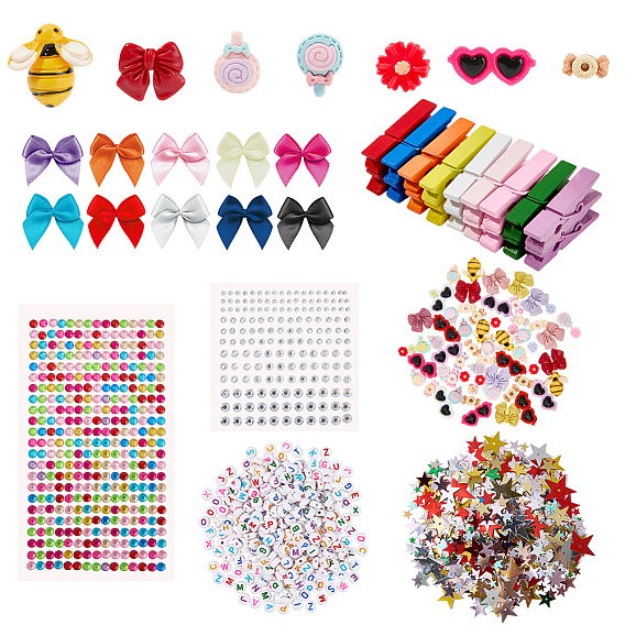 Наборы для самостоятельного изготовления деревянных зажимов, включая окрашенные деревянные прищепки и зажимы, Акриловые бусины, Кабошоны из смолы, аксессуары для украшения из полиэстера ручной работы