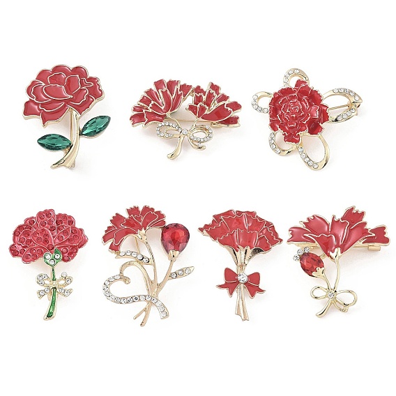 Цветочные эмалевые булавки, броши из цинкового сплава с цветочным узором и стразами для женщин, золотые