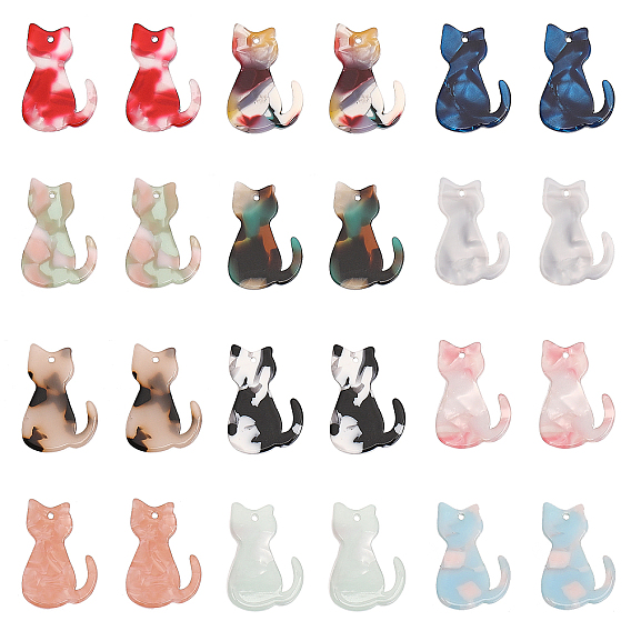 24 шт 12 цвета подвески из ацетата целлюлозы (смолы), кошка прелести