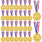 30шт. пластиковые медали, с ремешком в полоску, плоские круглые со звездой
