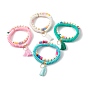 Handmade Polymer Clay Beads Stretch Bracelets Sets, with Brass Beads & Pendants, with Tassels, Heart