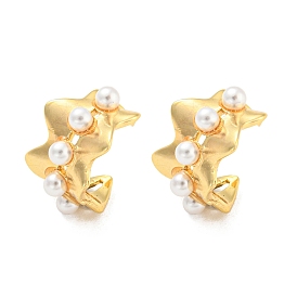 Rack Plating Brass Cuff Earrings with Plastic Pearl , Long-Lasting Plated, Lead Free & Cadmium Free
