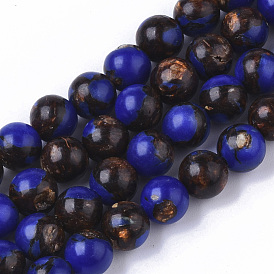 Brins de perles assemblées en bronzite et lapis-lazuli naturel, ronde