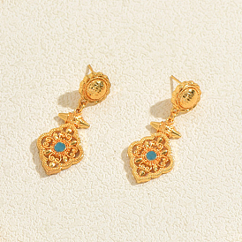 Ethnic Style Brass Pave Cubic Zirconia Stud Dangle Earrings for Women, Flower