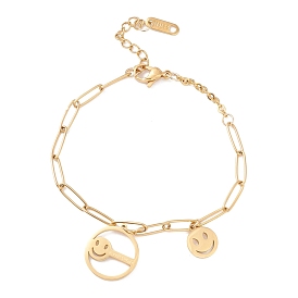 Плоское круглое ожерелье с вакуумным покрытием pvd и надписью «Keep Smile» с 304 цепочками из нержавеющей стали в виде скрепок для женщин