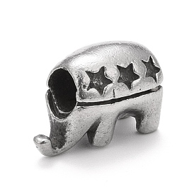 304 Stainless Steel European Beads, Large Hole Beads, Elephant with Star