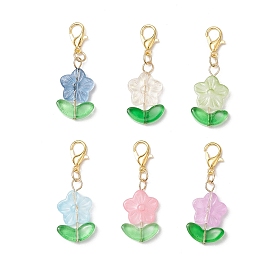 Decoraciones colgantes de cristal de flores, con aleación de zinc hebillas de pinza de langosta
