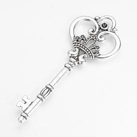 Tibetan Style Alloy Pendant Rhinestone Setting, Key, Cadmium Free & Lead Free