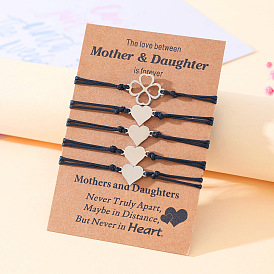 Stainless Steel Heart Clover Mother Daughter Bracelet with Card