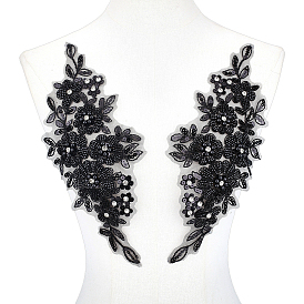 1 Pair Polyester Decorations, Flower, with Sequins and Imitation Pearl