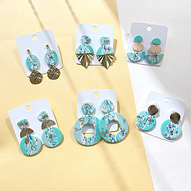 Retro gold foil light green contrast series soft clay earrings geometric exaggerated long clay stud earrings for women