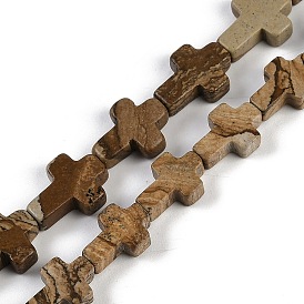 Natural Picture Jasper Beads Strands, Cross