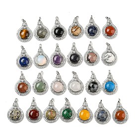 Gemstone with Clear Cubic Zirconia Pendants, Lamp Bulb Charms with Rack Plating Brass Findings, Platinum, Cadmium Free & Lead Free