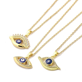 304 Stainless Steel Pendants Necklaces,Brass Micro Pave Cubic Zirconia Pendant with Enamel Necklaces