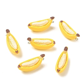 Resin Pendants, with Platinum Iron Loop, Imitation Food, Banana Charms