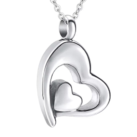 Stainless Steel Heart Pendant Urn Ashes Necklaces, Mini Cinerary Casket Pendant Cable Chain Necklaces