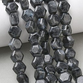 Натуральные нити бус из ларвикита, шестиугольник