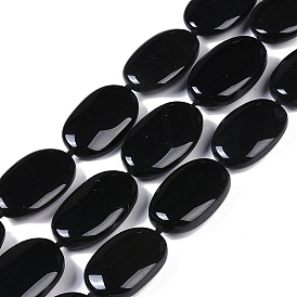 Natural Black Gemstone Beads Strands, Oval