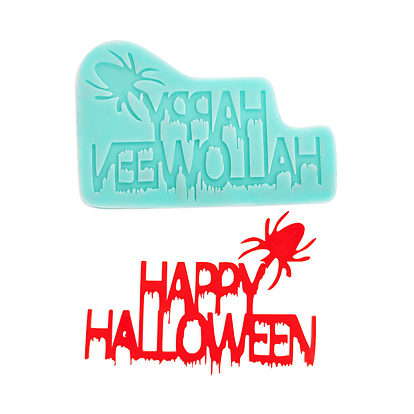 DIY Word Happy Halloween Food Grade Silicone Molds, Display Molds, for Chocolate, Candy, UV Resin & Epoxy Resin Halloween Ornament Making