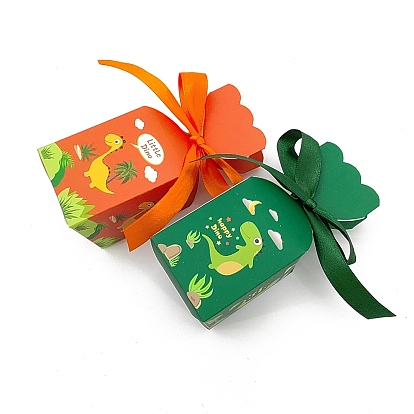 Rectangle Shape Candy Packaging Box, Wedding Party Gift Box, with Ribbon, Dinosaur Pattern