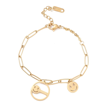 Плоское круглое ожерелье с вакуумным покрытием pvd и надписью «Keep Smile» с 304 цепочками из нержавеющей стали в виде скрепок для женщин