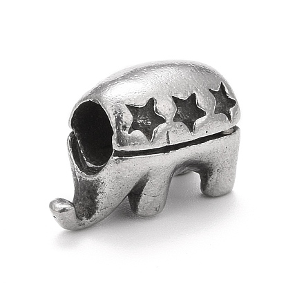 304 Stainless Steel European Beads, Large Hole Beads, Elephant with Star