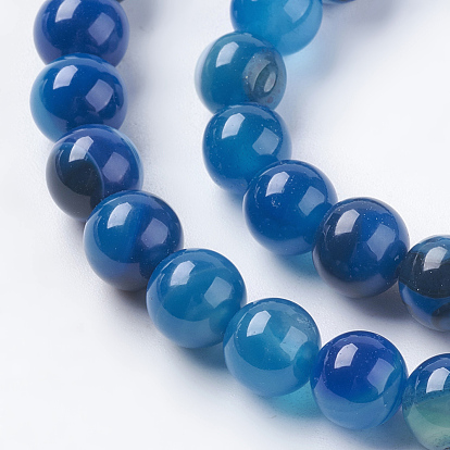 Natural Striped Agate/Banded Agate Beads Strands, Dyed, Round, Grade A, 8mm, Hole: 1mm, about 48pcs/strand, 15.2 inch