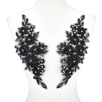 1 Pair Polyester Decorations, Flower, with Sequins and Imitation Pearl