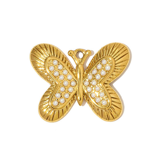 304 подвески из нержавеющей стали, бабочки прелести, с ABS имитации жемчуга, ионное покрытие (ip)