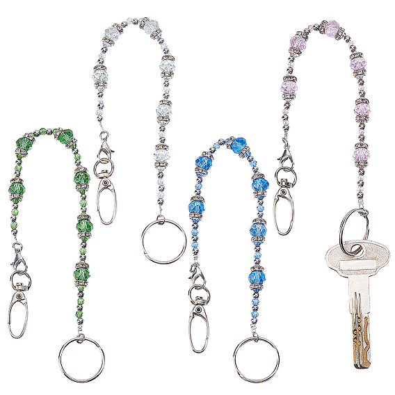 4шт. стеклянные бусины брелок, с застежкой-карабином из сплава и железной поворотной застежкой