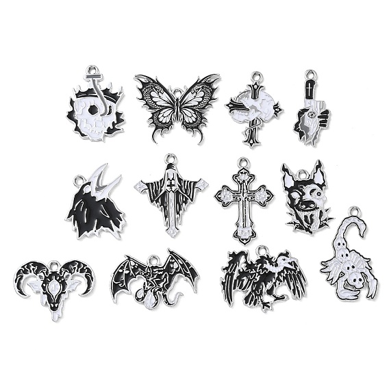 Halloween Alloy Enamel Pendants, Platinum