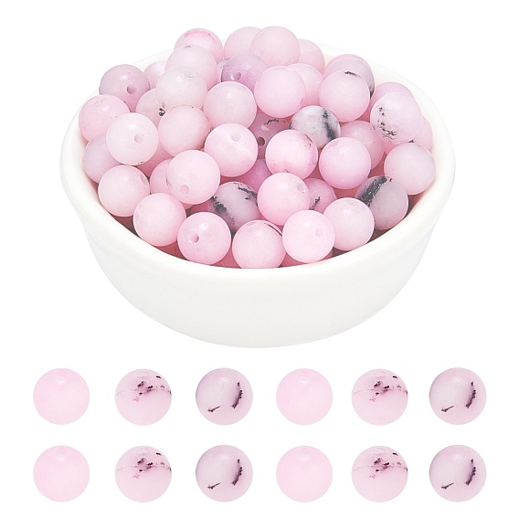 Natural Cherry Blossom Jasper Beads Strands, Frosted, Round