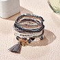 11Pcs Boho Seed Beads Stretch Bracelets Set, Multilayered Stackable Bracelets, Colorful Tassel Charm Bracelets for Women