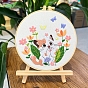Flower Cat Pattern DIY Embroidery Starter Kit with Instruction Book, Embroidery Fabric & Bamboo Hoops & Thread and Needle, Easy Stamped Fabric Hand Crafts