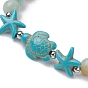 Dyed Synthetic Turquoise Turtle and Starfish Beaded Bracelets, with Natural Flower Amazonite Round Beads