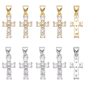 10 шт 2 цвета кулоны из латуни, микропаве, циркония, долговечный, крестик