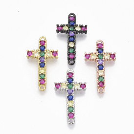 Brass Micro Pave Cubic ZirconiaLinks Connectors, Cross, Colorful