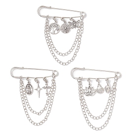 3 шт. сплав подвески килт булавки брошь, с железными булавками и кабельными цепями, бабочка/дерево жизни/крест